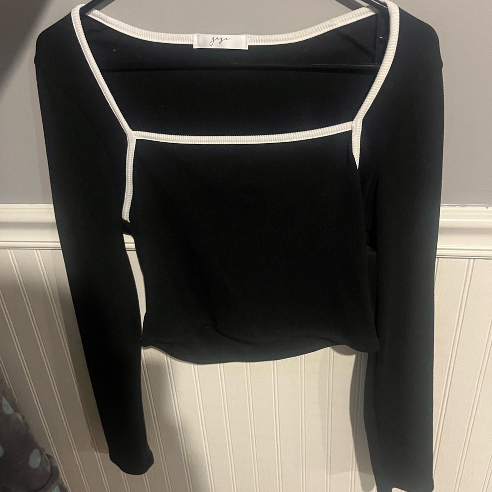 Black Long Sleeve Top with White Trim
